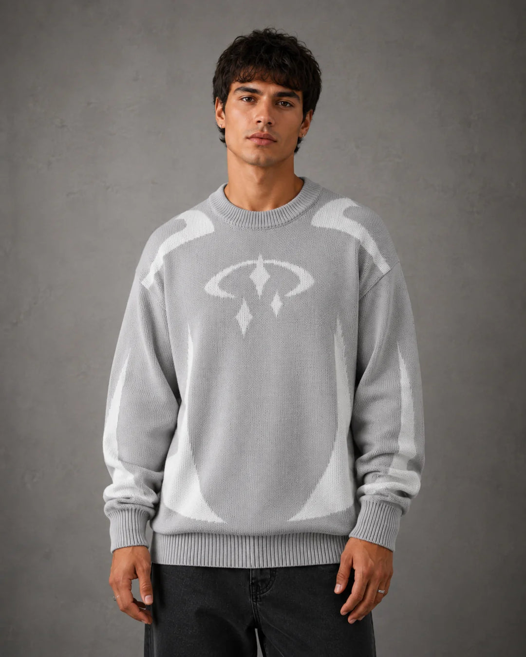 Pull Homme Maille Jacquard – Coupe Loose Motif Abstrait