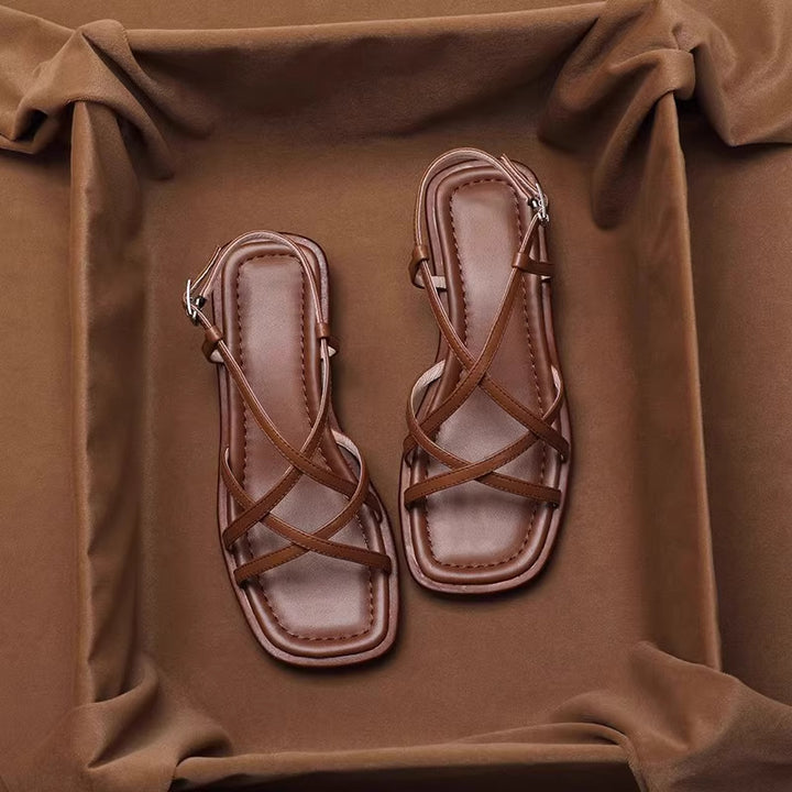 Retro-Sandalen für Damen mit offener Zehenpartie – elegante gekreuzte Riemen