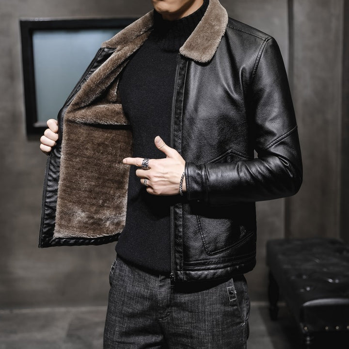 Veste Homme Vegan Leather – Style Zippé à Revers Classique