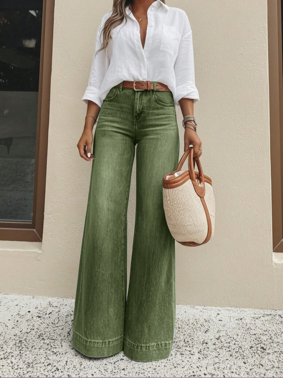 Pantalon Large Femme en Denim – Taille Haute Vintage