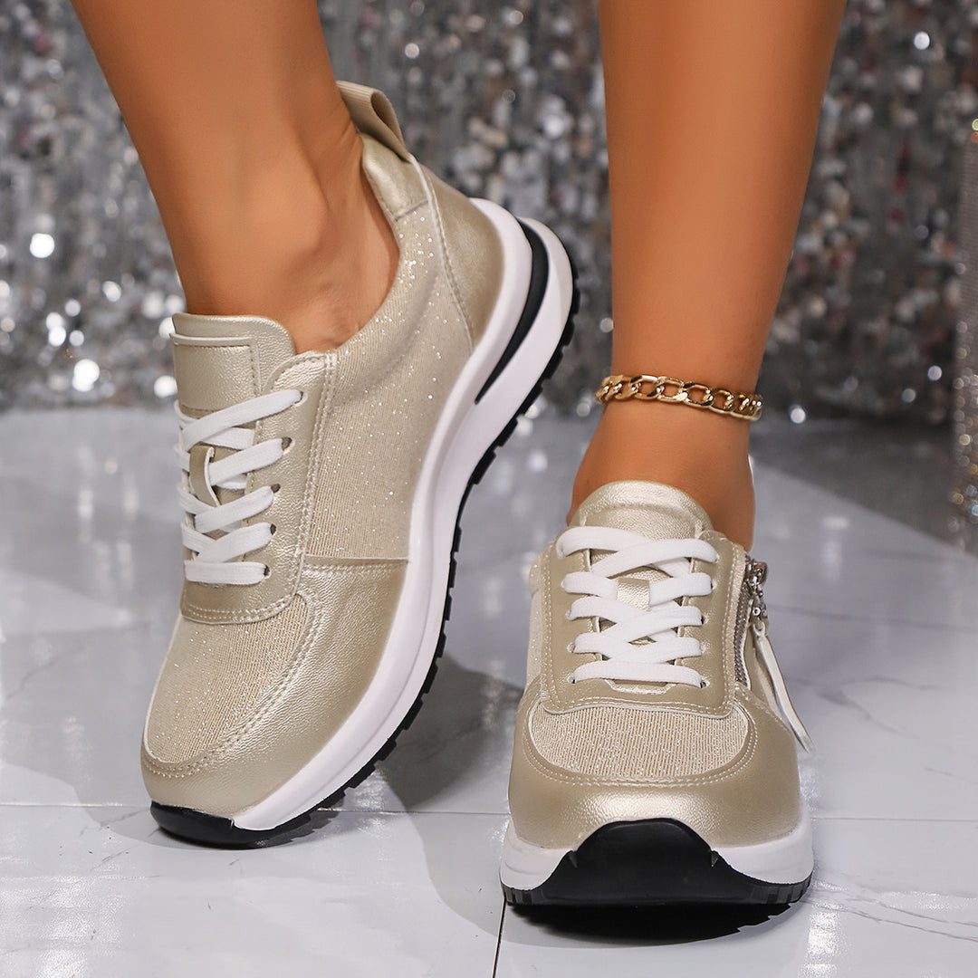Baskets Femme à Lacets et Fermeture Éclair Latérale – Bout Rond Moderne