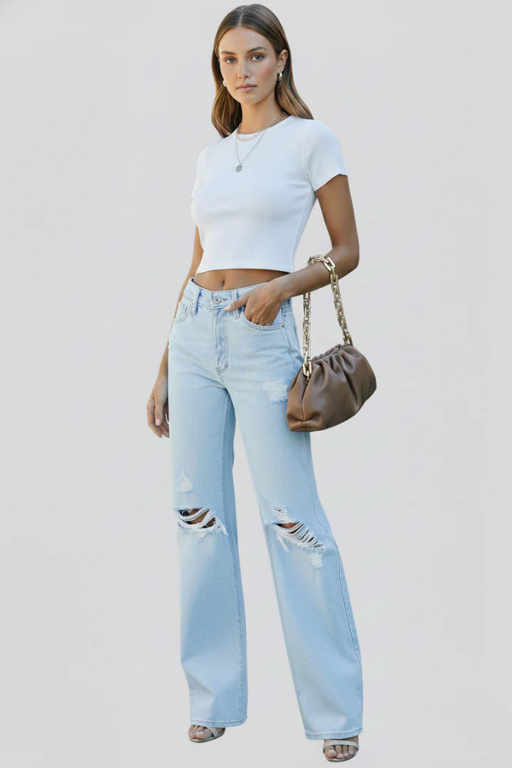 Weite Damenjeanshose aus Denim – Lässiger, gewaschener Schnitt
