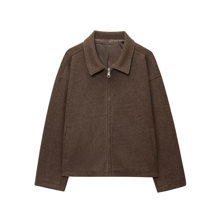 Dames jas met retro kraag - casual pasvorm, moderne ritssluiting