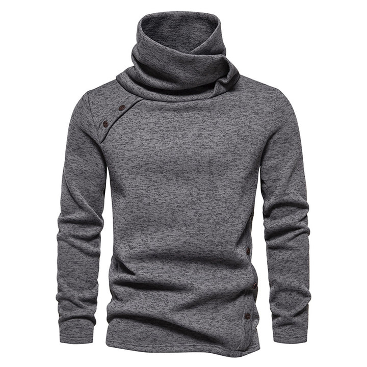 Sweater til herre med kaskadekrave – varm jacquardjakke med foer