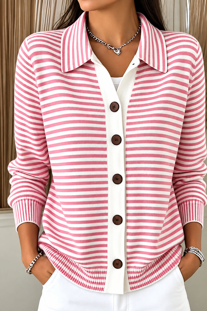 Gilet Femme en Coton Rayé – Boutonnage et Coupe Décontractée