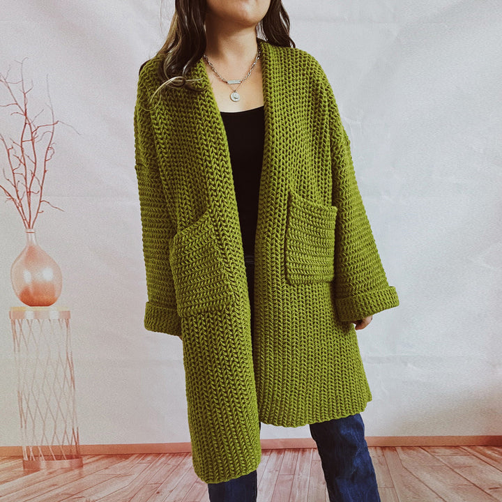 Damen-Weste aus grobem Strick – Oversize-Schnitt mit großen Taschen