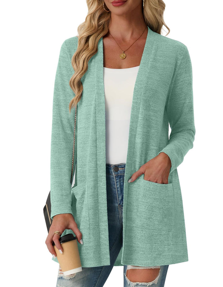 Cardigan Femme Long Ouvert en Maille – Poches Plaquées