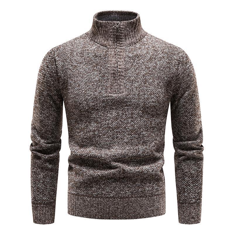 Herren-Pullover aus Baumwolle mit Stehkragen - Schmale Passform und Jacquard-Muster mit halbem Reißverschluss