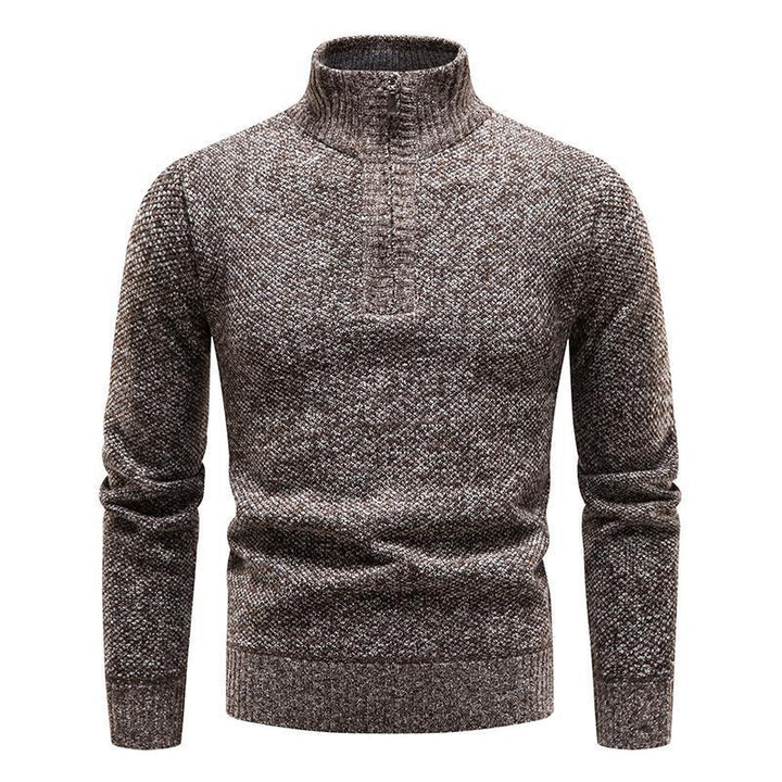 Herren-Pullover aus Baumwolle mit Stehkragen - Schmale Passform und Jacquard-Muster mit halbem Reißverschluss
