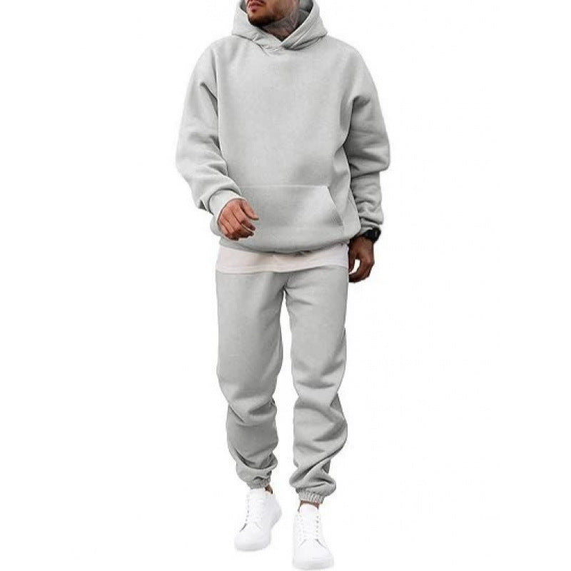 Herren-Zweiteiler aus weitem Kapuzen-Sweatshirt und Jogginghose – Fleece-Futter