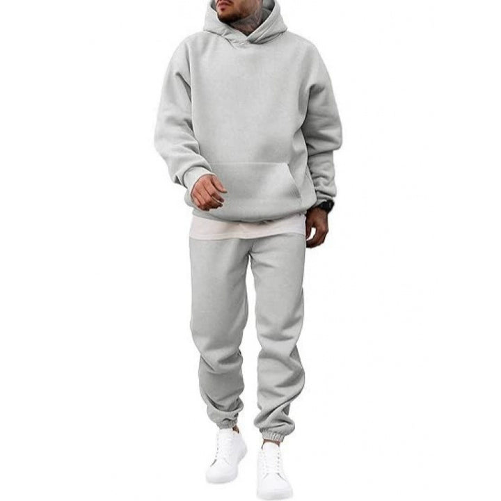 Herren-Zweiteiler aus weitem Kapuzen-Sweatshirt und Jogginghose – Fleece-Futter