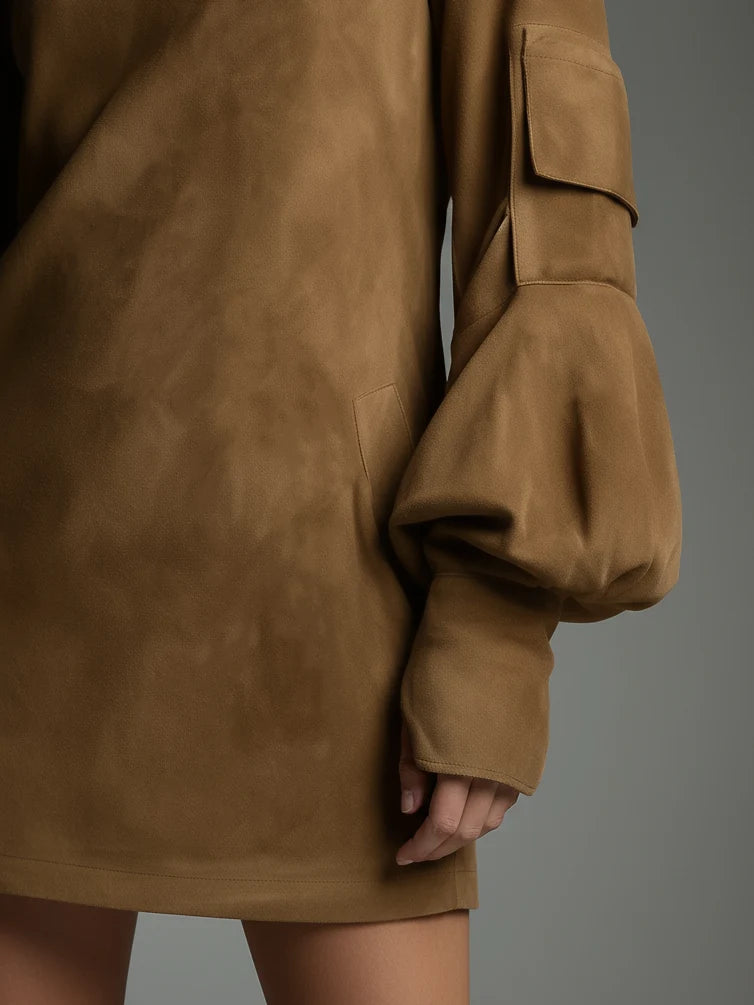 Damen-Minikleid mit Stehkragen und langen Ärmeln – lässiger Schnitt