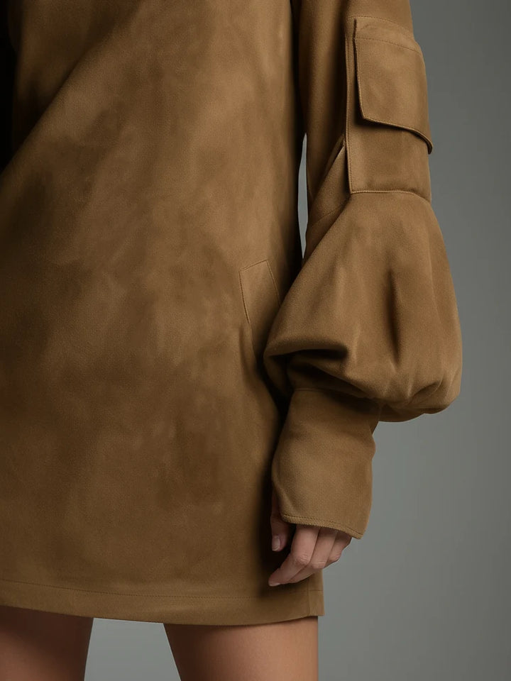 Damen-Minikleid mit Stehkragen und langen Ärmeln – lässiger Schnitt