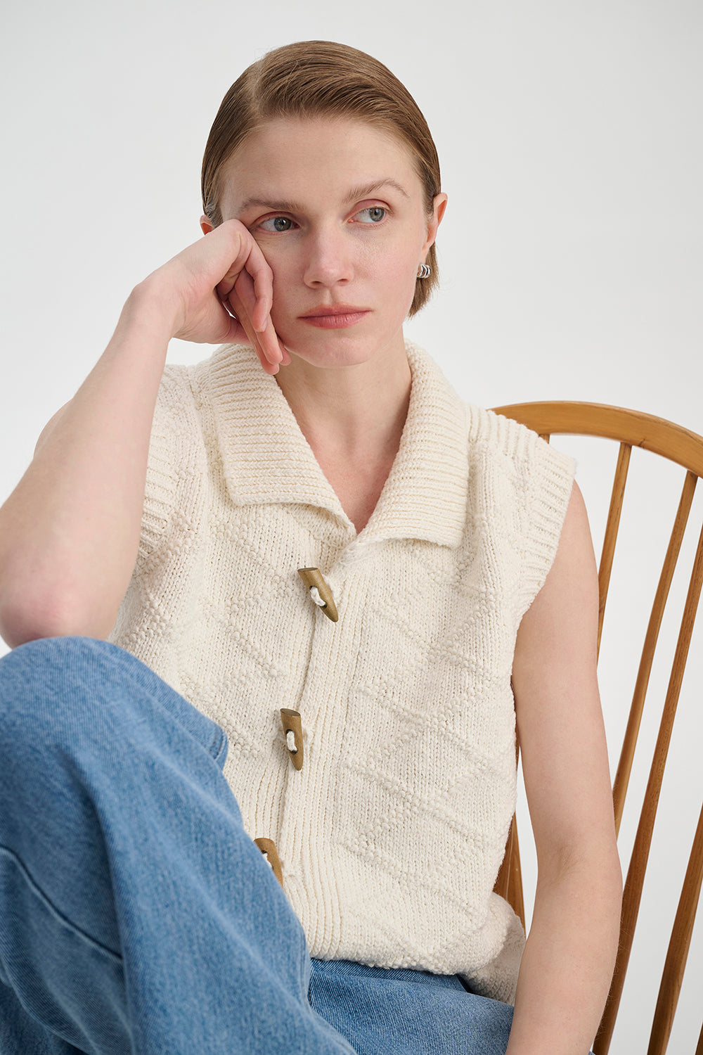 Gilet Femme en Coton Tissé – Motif Losange Vintage