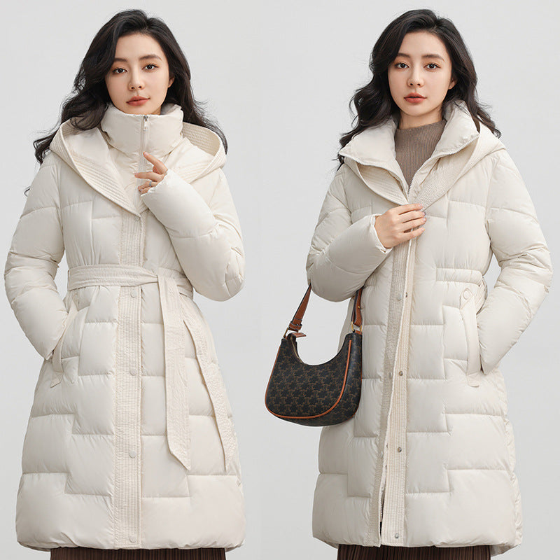Manteau Femme à Capuche Ceinturé – Puffer Longueur Mi-longue