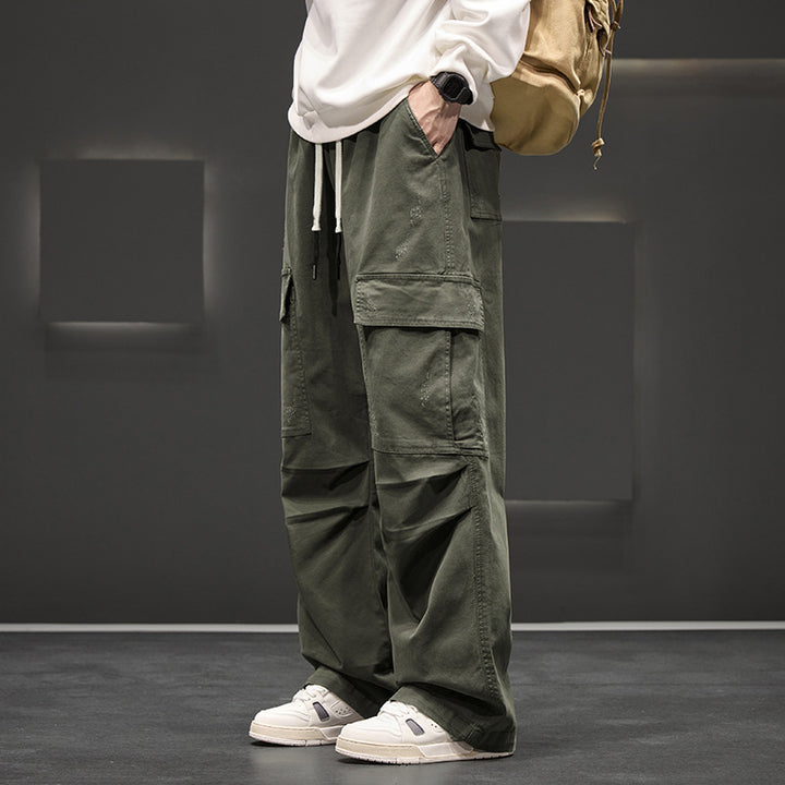 Weite Herren-Cargohose – Leichter, strukturierter Stoff mit elastischem Bund