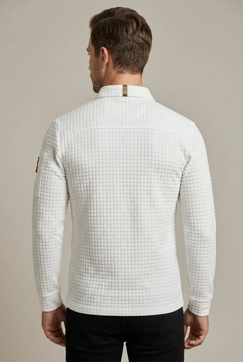 Polo Homme à Manches Longues – Maille Texturée Damier Moderne