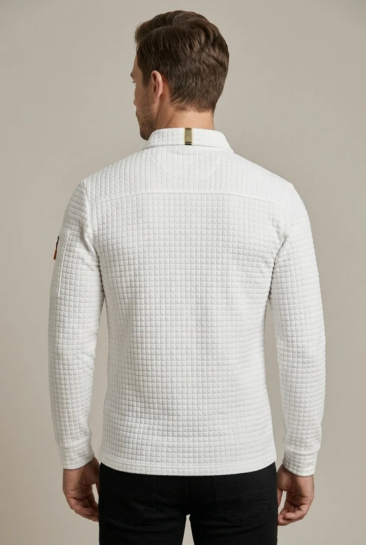 Polo Homme à Manches Longues – Maille Texturée Damier Moderne