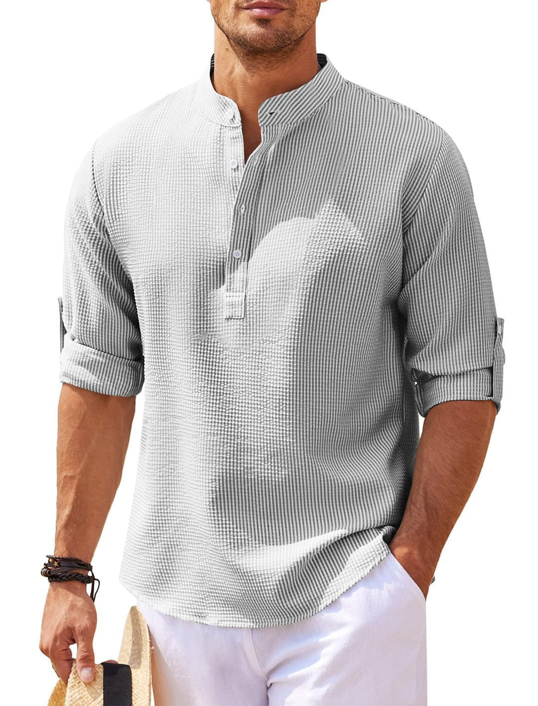 Camicia Uomo Collo Dritto Tessuto Testurizzato – Tocco Casual Chic