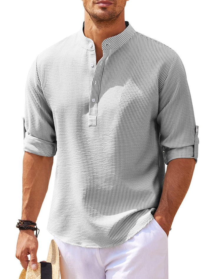 Camicia Uomo Collo Dritto Tessuto Testurizzato – Tocco Casual Chic