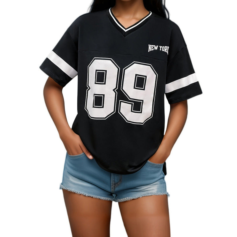 Camicia Donna Casual Larga con Stampa Numero 89 – Stile Varsity