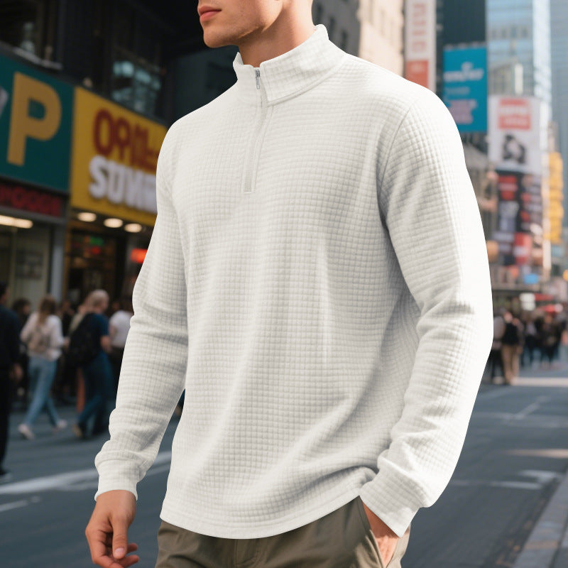 Herre-sweatshirt med halv lynlås, høj krave - jacquardmønster
