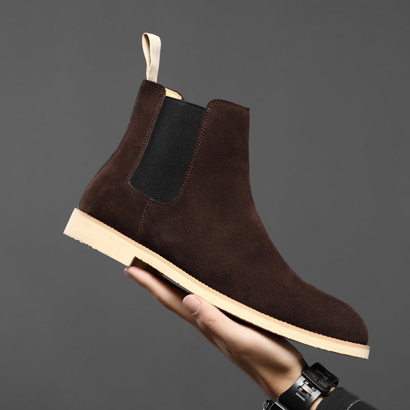 Bottines Homme en Cuir Nubuck – Bout Pointu Talon Compensé