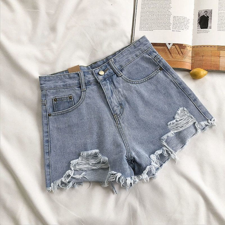 Shorts in Jean for Women High Waist – Wide Cut Distressed Effect