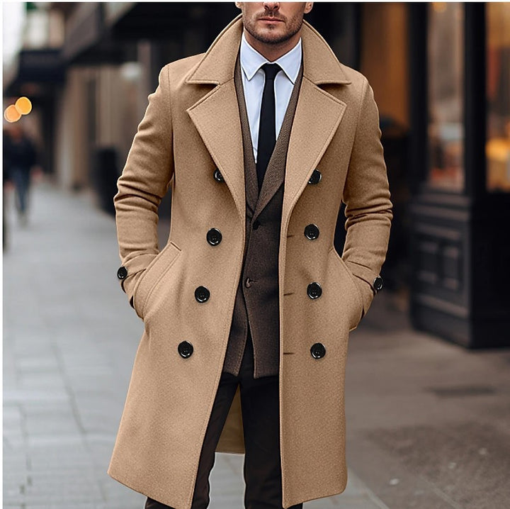 Manteau Long Homme Laine – Coupe Double Boutonnage Élégante