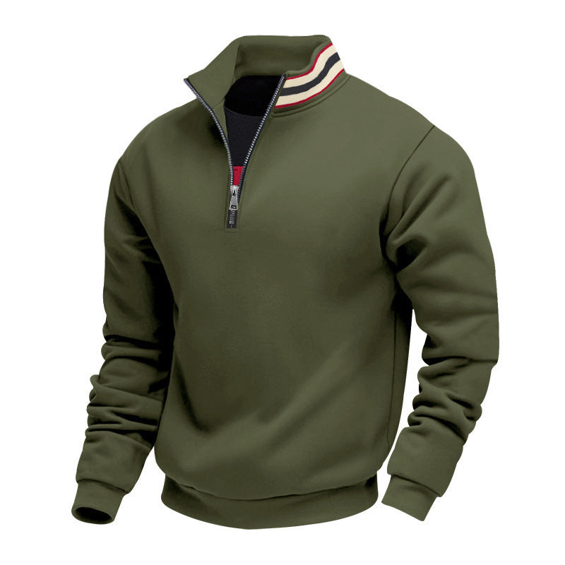 Herren-Pullover mit Schornsteinkragen und Reißverschluss – lockere Passform, Fleece-Innenfutter
