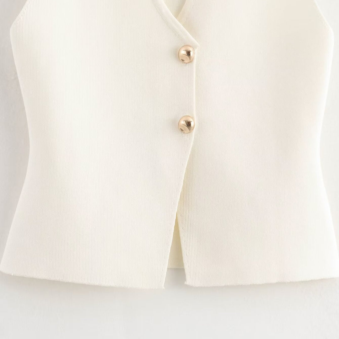 Gilet Femme en Maille – Cardigan Sans Manches Boutonné