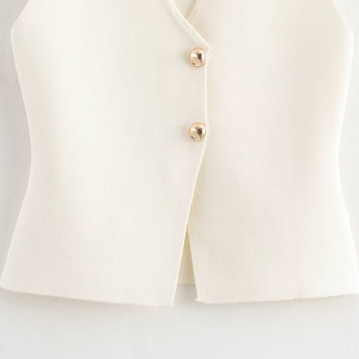 Gilet Femme en Maille – Cardigan Sans Manches Boutonné