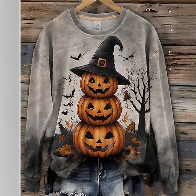 Dámská mikina s kapucí a kulatým výstřihem - umělecký halloweenský potisk