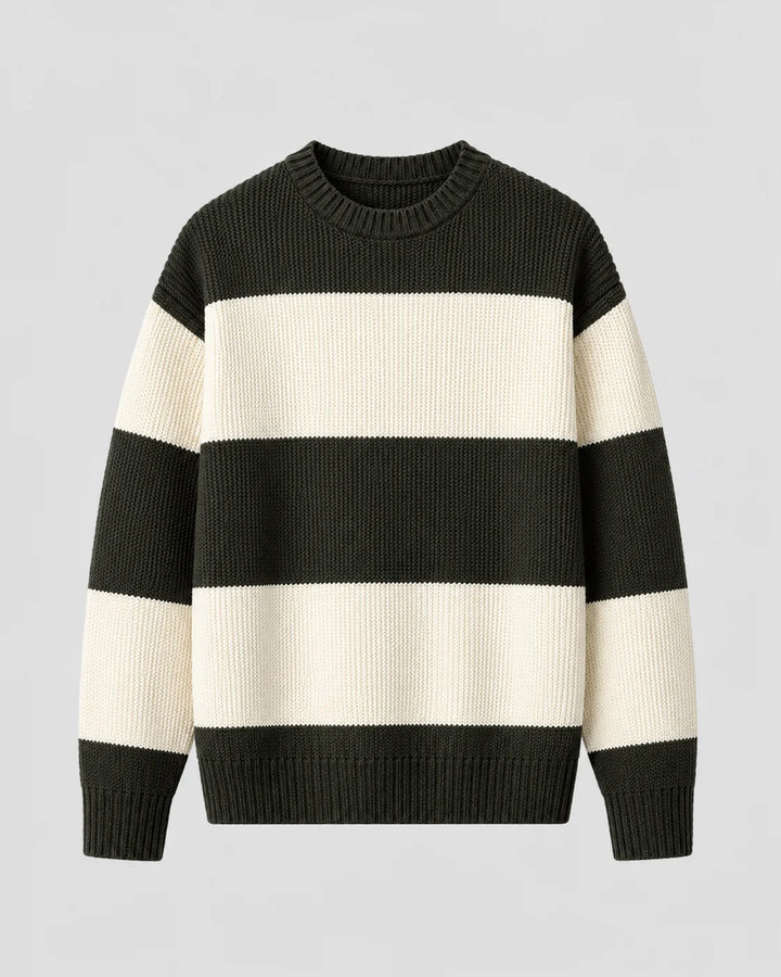 Unisex-sweater med striber, løs pasform og rund hals - afslappet stil