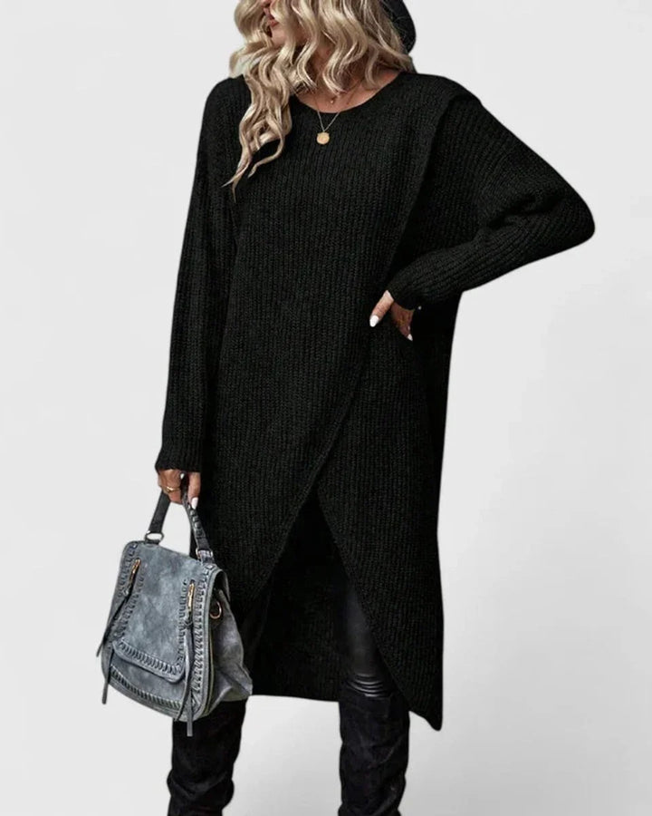 Mittellanges Damen-Strickkleid – Taillierter Wickelschnitt
