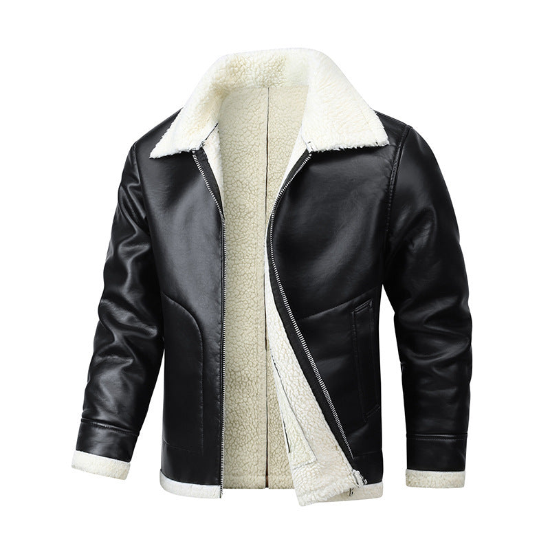 Herrenjacke aus echtem Leder – Dickes Fleece-Futter, taillierte Passform