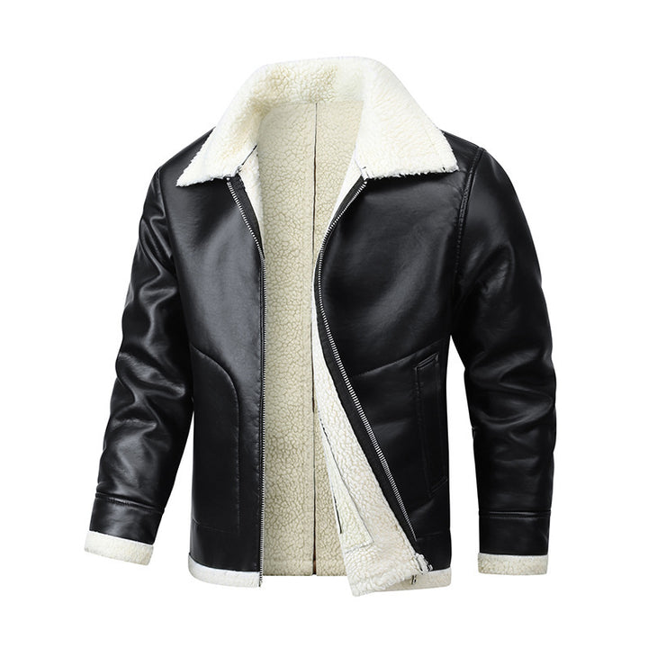 Herrenjacke aus echtem Leder – Dickes Fleece-Futter, taillierte Passform