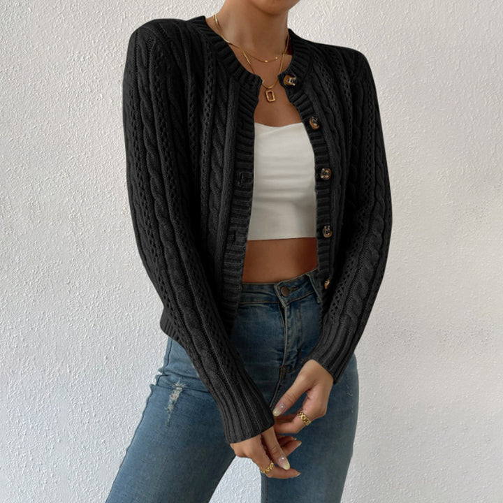Cardigan Femme Col Rond Torsadé Maille – Manches Longues Élégantes