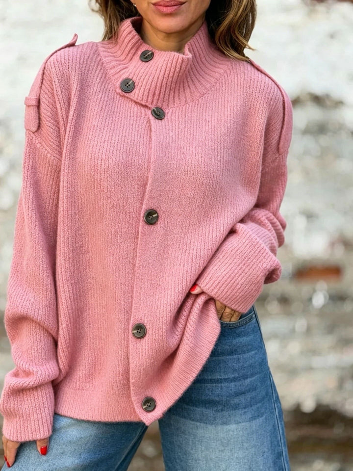 Damen-Cardigan aus Strickwaren – Stehkragen, Gerader Schnitt