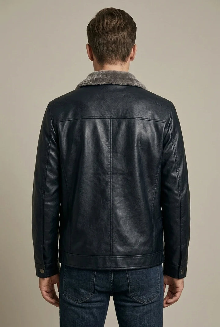 Veste Homme en Cuir Véritable – Doublure Polaire, Coupe Décontractée