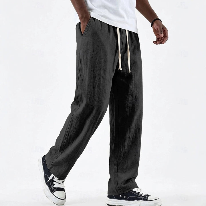 Pantalon Large Homme Coton-Lin – Coupe Ample à Taille Cordon