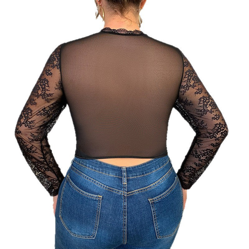 Top Femme en Dentelle Transparente – Coupe Bustier Structurée à Découpe