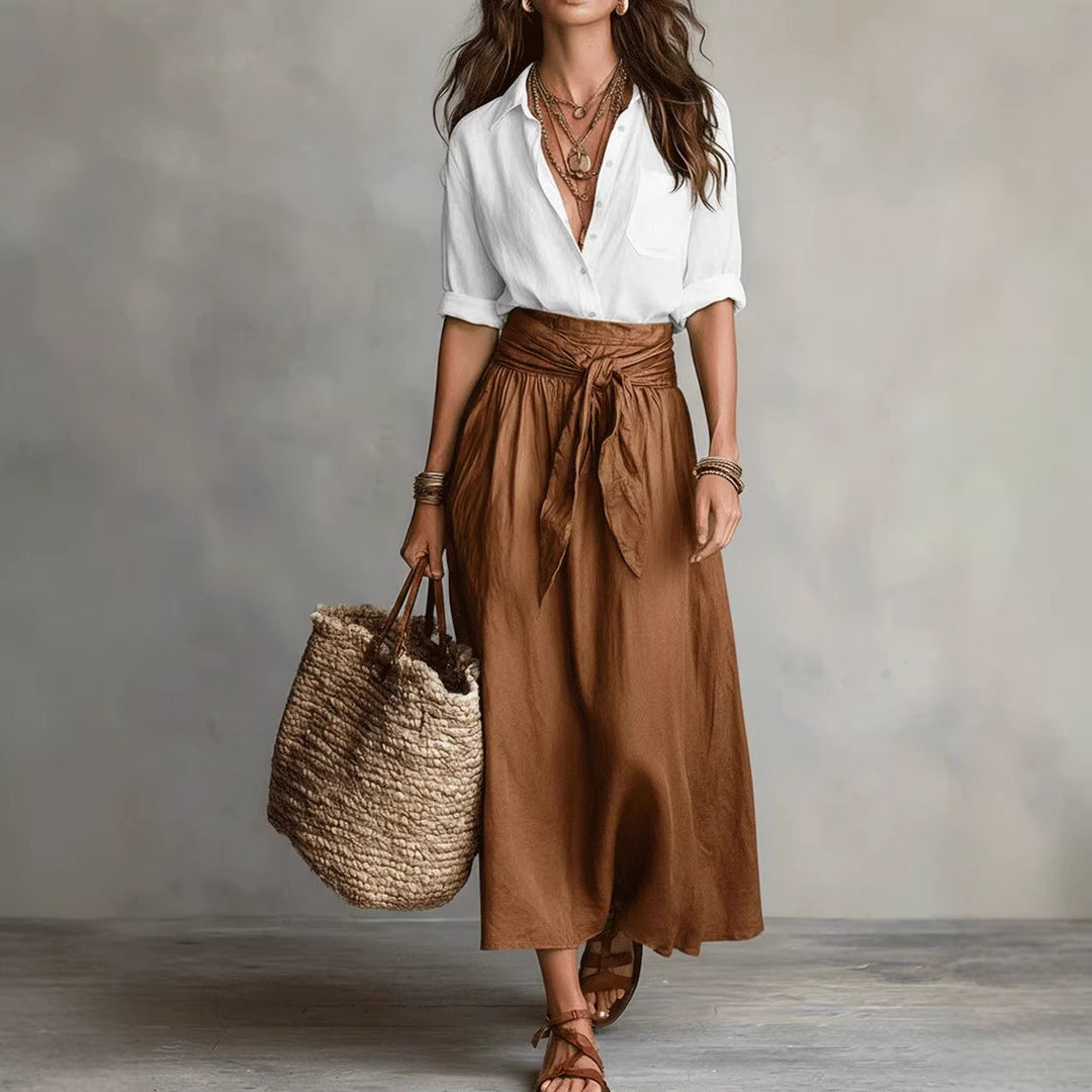 Ensemble Deux Pièces Femme – Chemise Manches Longues et Jupe Droite