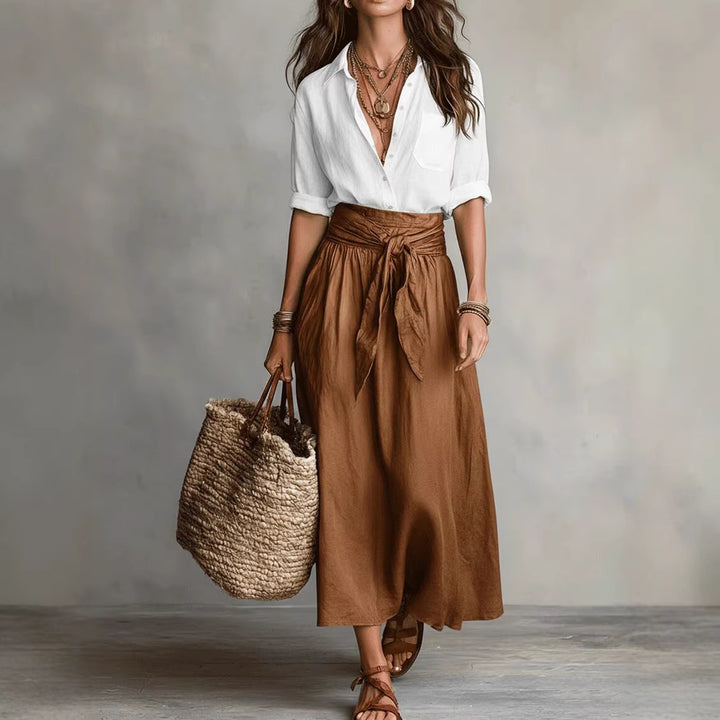 Ensemble Deux Pièces Femme – Chemise Manches Longues et Jupe Droite