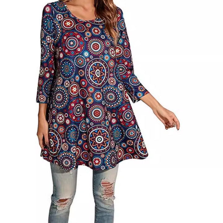 T-shirt donna a fiori – maniche tre quarti fluide, taglio ampio