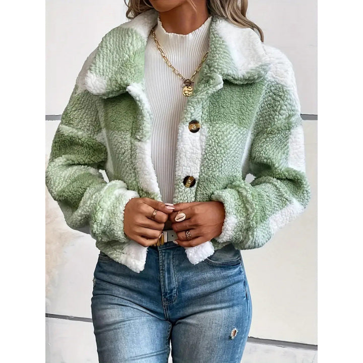 Veste Femme à Carreaux – Coupe Croppée, Tissu Doux et Épais