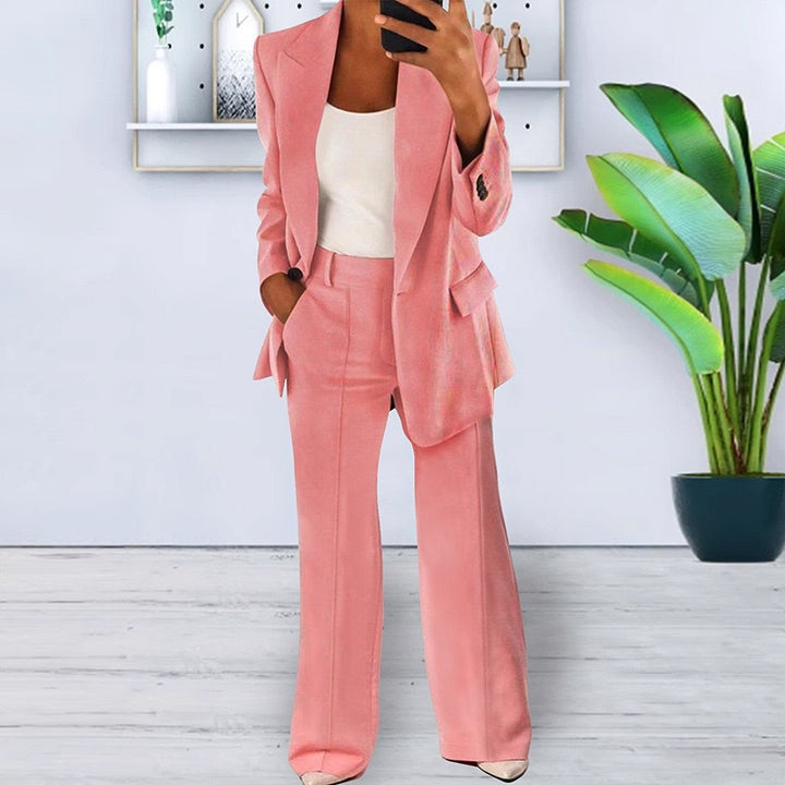 Ensemble Deux Pièces Femme – Blazer Décontracté et Pantalon Droit