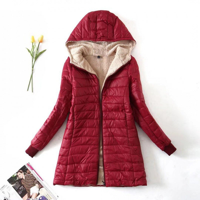 Veste Femme Matelassée Coton – Capuche Doublée Polaire Mi-Longue
