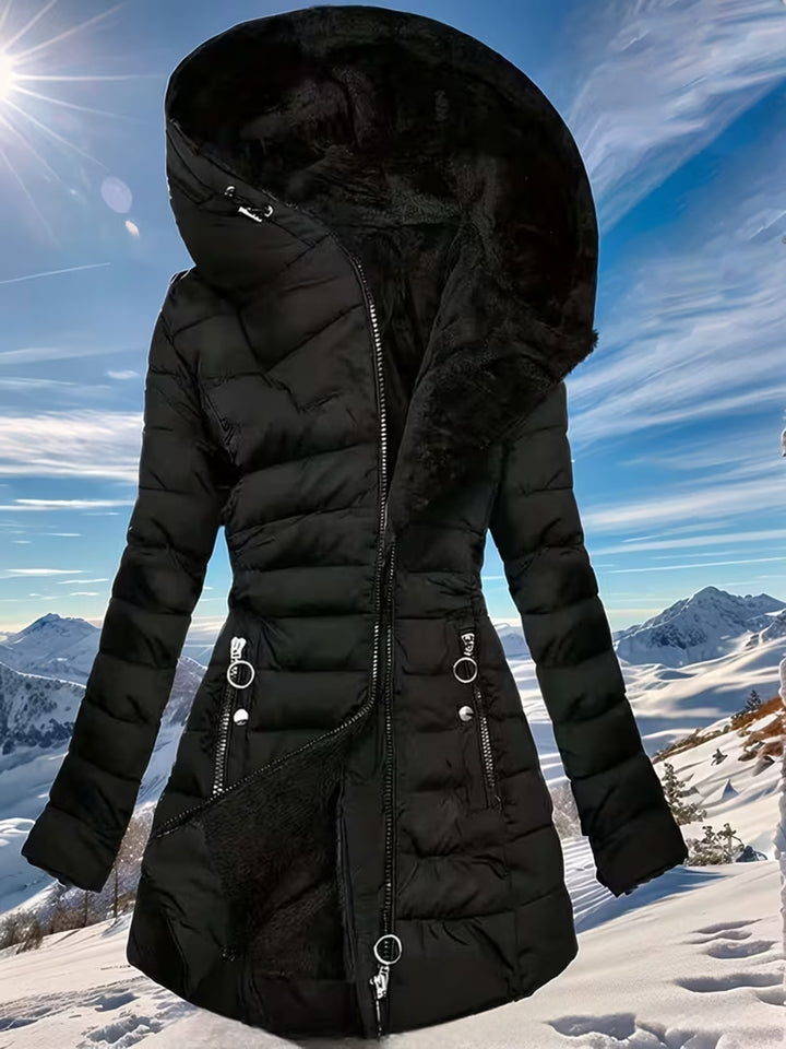 Manteau Long Femme Matelassé – Coupe Cintrée Capuche et Poches
