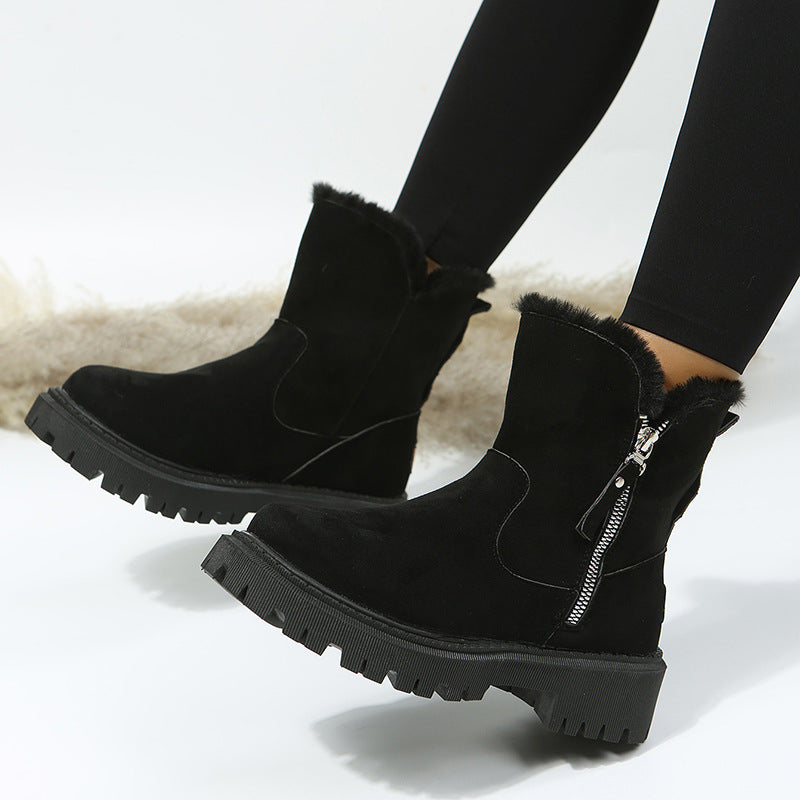 Botte Femme Hiver – Tige Aspect Daim, Fermeture Zip, Doublure Fourrure
